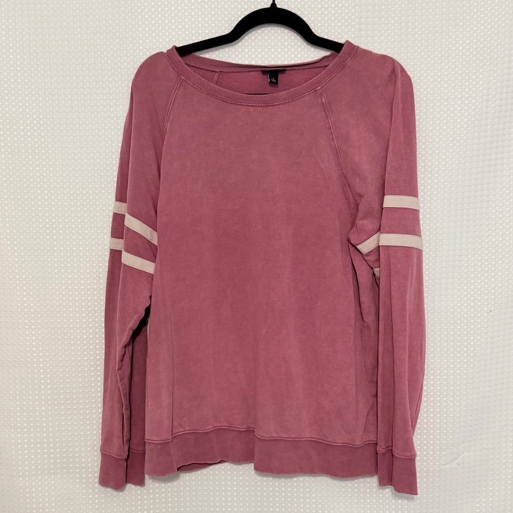 Torrid Mineral Wash Varsity Sweatshirt 1X Pink & White Crew Neck Long Sleeve - Picture 4 of 6